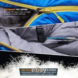 10 Degree F Hydrophobic Down Sleeping Bag for Adults Lightweight and Comp. A