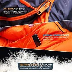 10 Degree F Hydrophobic Down Sleeping Bag for Adults Orange L side zipper