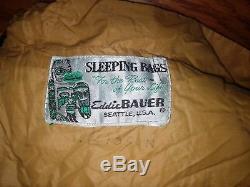 1960s Vintage Totem Pole Eddie Bauer Mustard Goose Down Sleeping Bag SET! A+