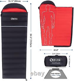Down Sleeping Bag for Adults 0 Degree 600 Fill Power Black Red Right Zip