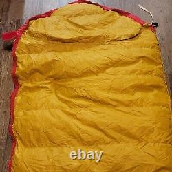Eddie Bauer Red/Yellow Goose Down Sleeping Bag Extrem Cold W Hood Zippered Mummy