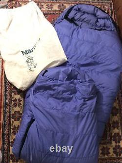 Marmot Mummy Wide Sleeping Bag Snow Goose Blue Green 6 Feet Long Storage Bag VTG