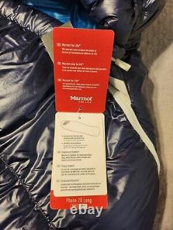 Marmot Phase 20 Long 6'6 Down 850 Arctic Navy Sleeping Bag WithOriginal Price Tag