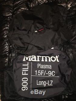Marmot Plasma +15 900 fill Down Mummy Sleeping Bag Long Left Used