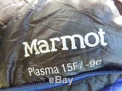Marmot Plasma 15-Deg Lightweight Goose Down RH Long Mummy Sleeping Bag 31 x 90