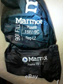 Marmot Plasma 15 Regular Left 900fp Goose Down Sleeping Bag Euc