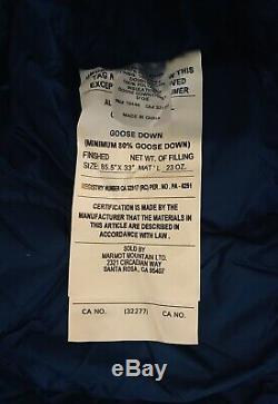 Marmot Sawtooth Sleeping Bag Down Filled Never used, with Tags