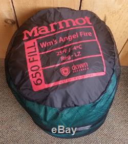 Marmot Women's Angel Fire 25 Degree Down Sleeping Bag Green Regular Left Zip New