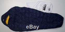 Men's REI Radiant Plus LONG/WIDE Mummy Duck Down Sleeping Bag Backpacking Navy