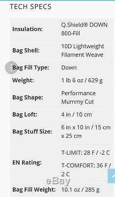 Mountain Hardwear Phantom Spark premium ultralight 800 Down sleeping bag 22oz