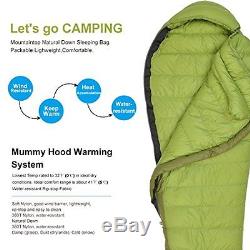 Mountaintop 32 deg F Ultra weight Mummy Down Sleeping Bag for Backpacking's Camp