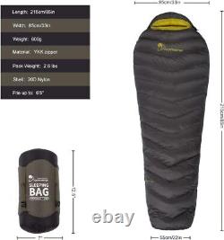 Mountaintop Ultralight Mummy Down Sleeping Bag 650 Fill Power Duck Down Sui