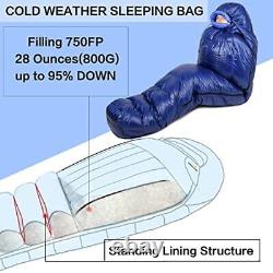 Mummy Sleeping Bag 20 Degree F, 750FP 95% Down, Backpacking & Camping