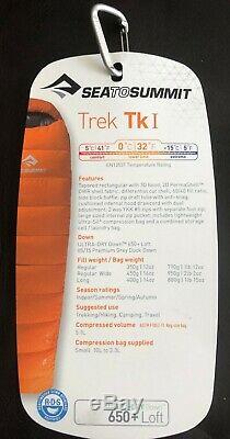 NEW Sea to Summit Trek Tk1 650+ Down Sleeping Bag LONG withCompression Sack
