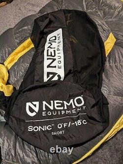 Nemo Sonic 0 Degree Down Mummy Sleeping Bag Camping Size Short New, Patched