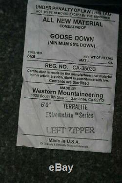 New with Tags! $510 Western Mountaineering TerraLite 25 Degree Sleeping Bag 6' LZ