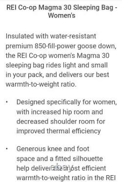 REI Magma 30 DOWN Sleeping Bag Women's 850FP Ultralight 22oz. NEW BACKPACKING