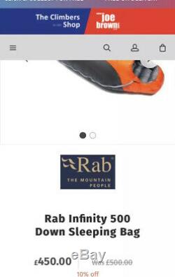 Rab Infinity 500 Sleeping Bag Jacket Down Fill Glanz Orange Nylon Rare Puffer