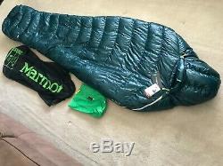 Sleeping Bag Marmot Phase 30 Long 6' 6 Down 850 Green Backpacking Camping Light