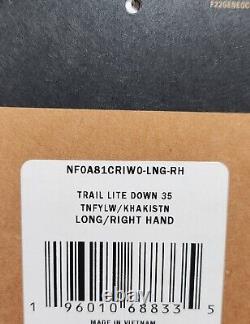 The North Face Trail Lite Down 35 Sleeping Bag Long RH Yellow Khaki New