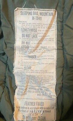 US Army M-1949 Feather Filled Mountain Sleeping Bag WithCover Good Condition