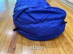 VTG MARMOT Mountain Works Goose Down Blue Mummy Sleeping Bag Right Zip 84 x 28