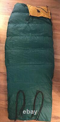Vintage 1970s THAW Corp Down Sleeping Bag 75x30 early REI Right Zip Green RARE