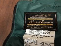Vintage Eddie Bauer Green Sleeping Bag Goose Down 30x72 Size