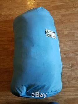 Vintage Eddie Bauer Premium Goose Down Mummy Sleeping Bag and Carry Bag Blue