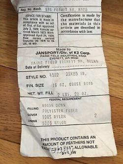Vintage Jansport with Head wall Closure Down Sleeping Bag 32X85
