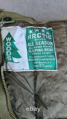 Vintage Woods Arctic 3 Star Sleeping Bag Robe Green Canvas Down Filled with Liner