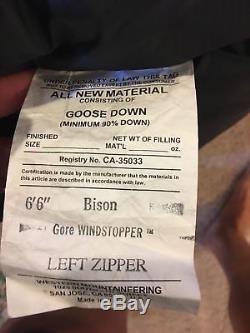 WESTERN MOUNTAINEERING Bison GWS GORE WS Down SLEEPING BAG Left Zipper LONG 6'6