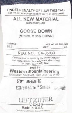Western Mountaineering MegaLite Sleeping Bag 30 Degree Down 6ft/left /40586/