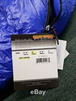 Western Mountaineering UltraLite 6' sleeping bag, L Zip, Royal Blue, Brand New